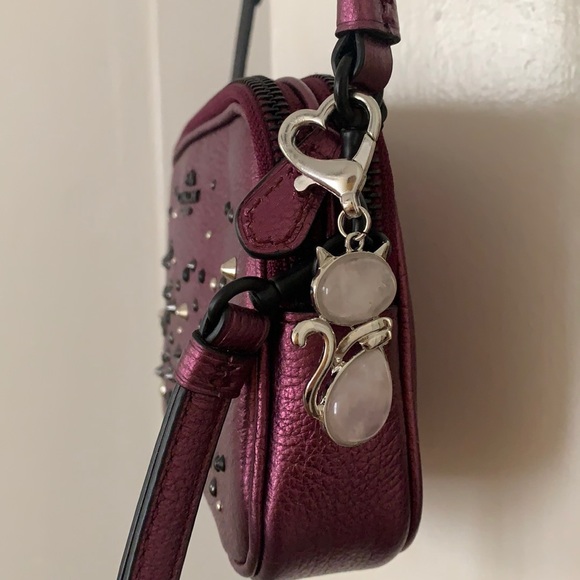 Rose Quartz Crystal Bag Charm Cat Keyring Charm Rose Quartz Kitty Cat Charm - Picture 2 of 3